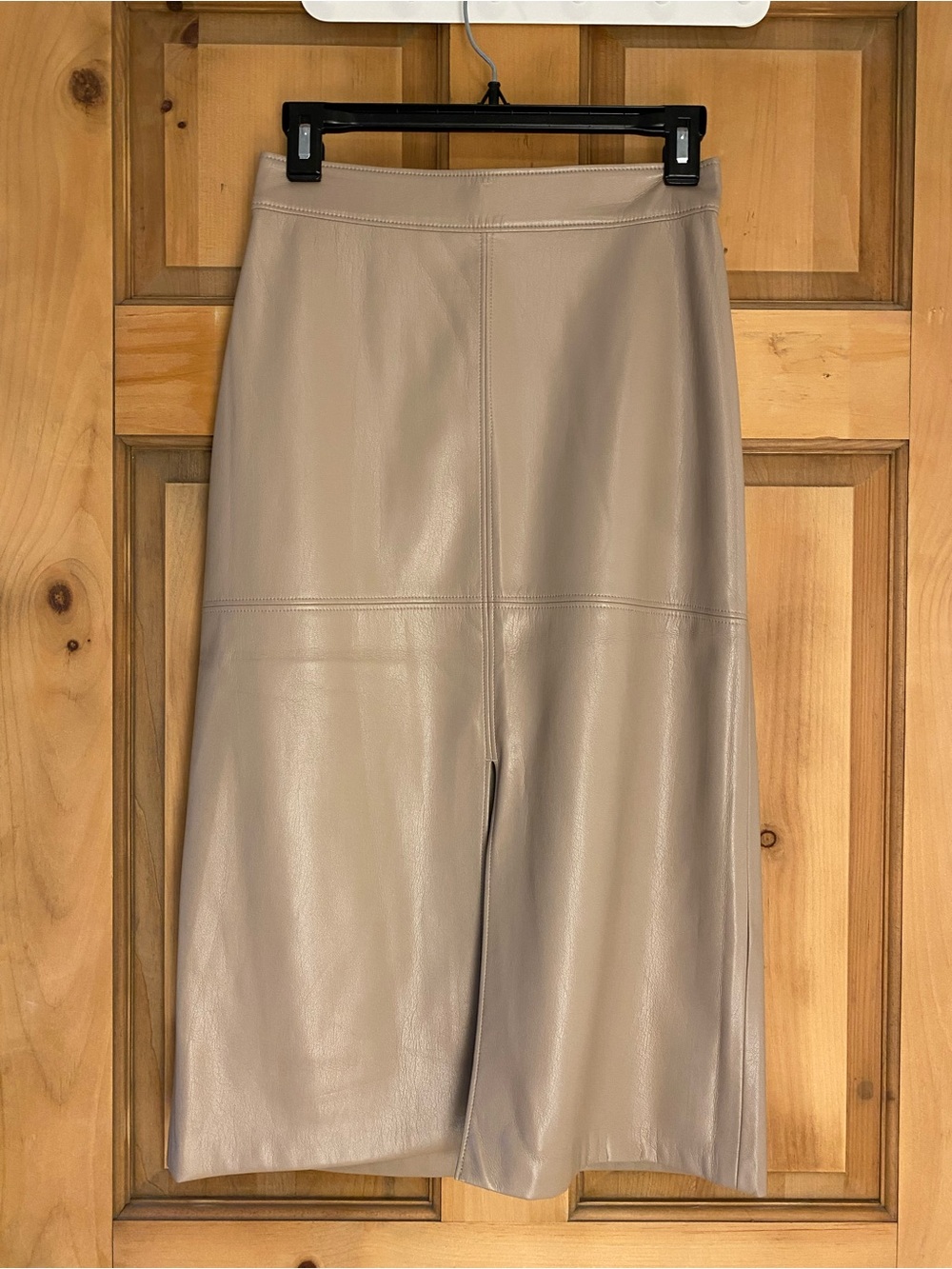 Simons Taupe Faux Leather Midi Skirt with Front Slit